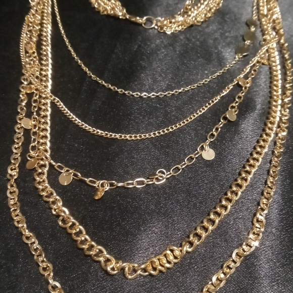 Gold tone long layered necklace 36 inches long. - Picture 9 of 14